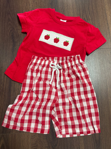 Boys Appliqué Apple Shorts Set