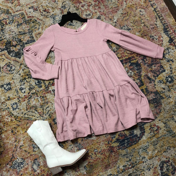 Girls Mauve Waffle Knit Dress