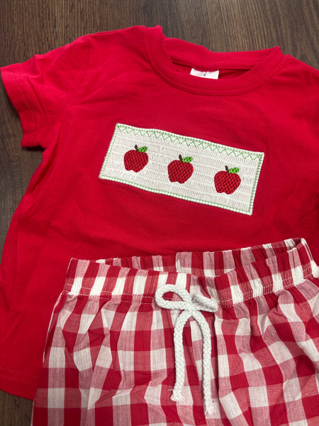 Boys Appliqué Apple Shorts Set