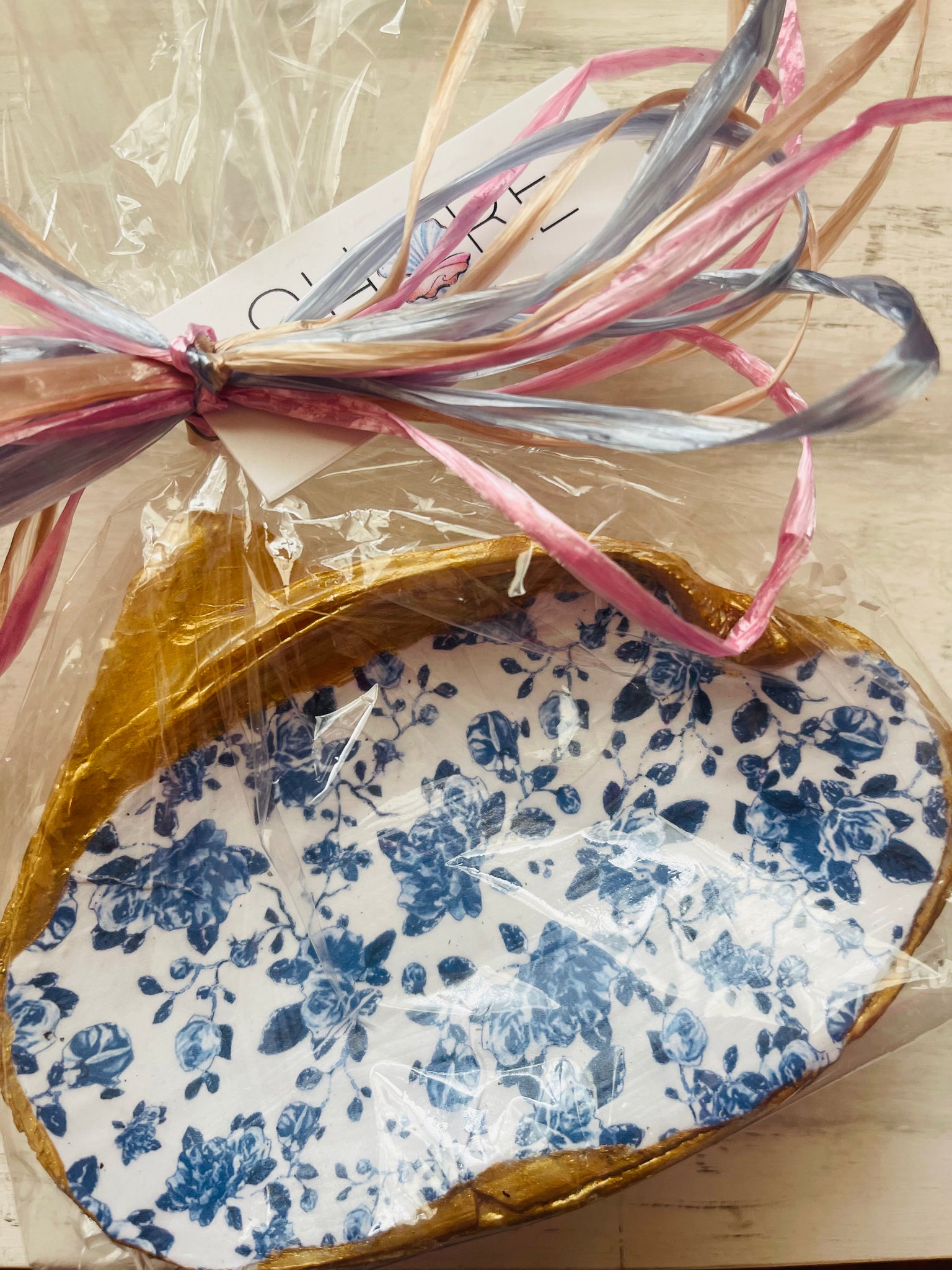 Blue Floral Shell with Gift Wrap