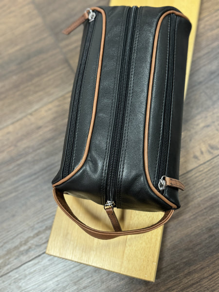 Small Leather Dopp Kit Black & Toffee