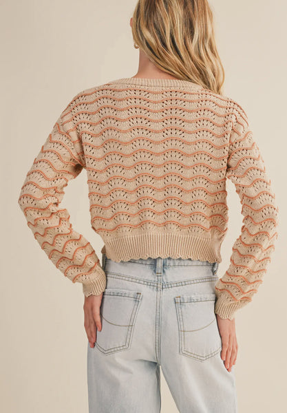Girls Wavy Pointelle Sweater
