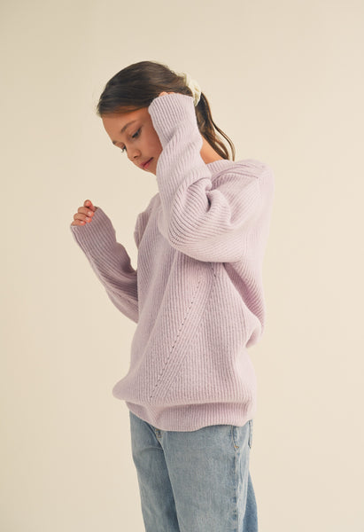 Girls Long Lavender Sweater