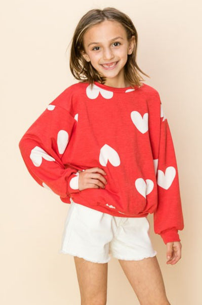 Girls Red/Ivory Heart Top