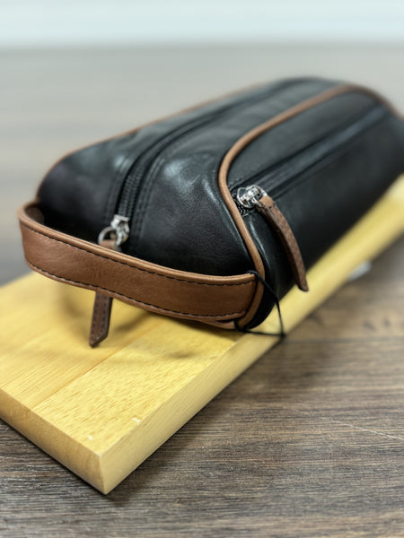 Small Leather Dopp Kit Black & Toffee