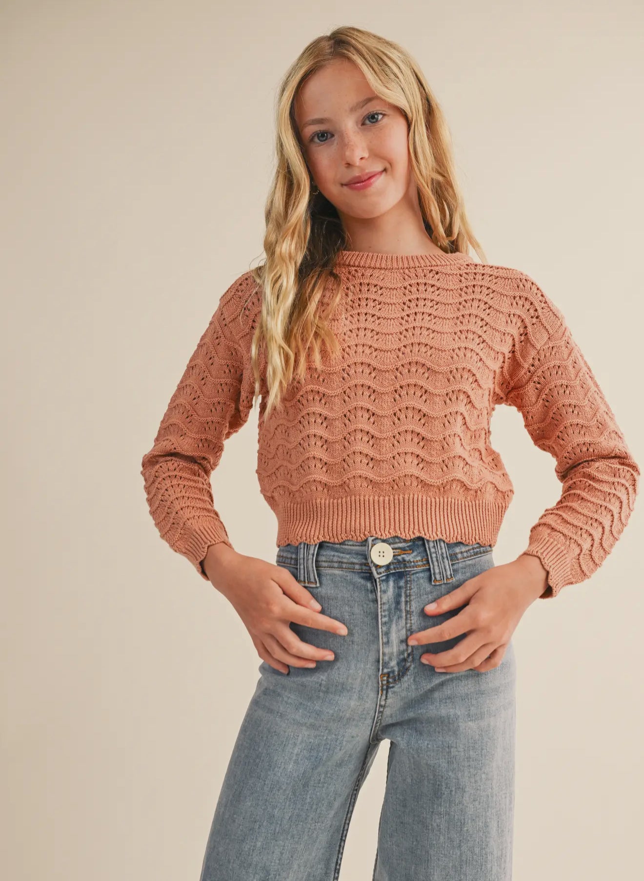 Girls Burnt Pumpkin Wavy Sweater