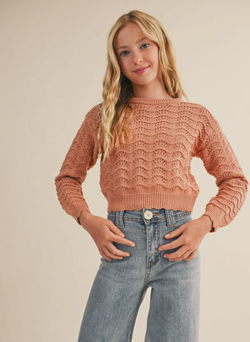 Girls Burnt Pumpkin Wavy Sweater