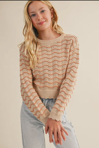 Girls Wavy Pointelle Sweater