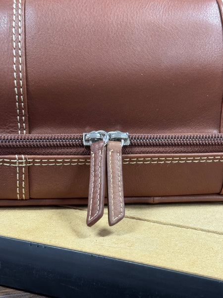 Toiletry Bag Brown Leather Zippered Compartments