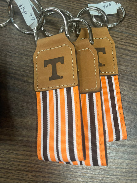 Collegiate Leather Embossed Grosgrain Keychain