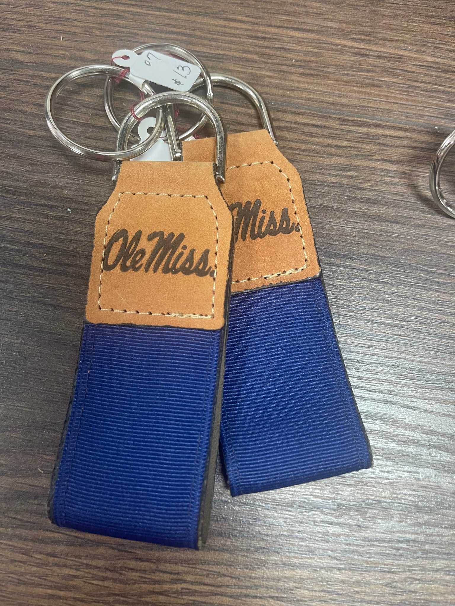 Collegiate Leather Embossed Grosgrain Keychain