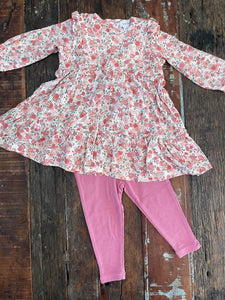 Pink Floral Ruffle Tiered Dress Set