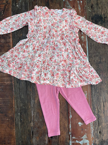 Pink Floral Ruffle Tiered Dress Set