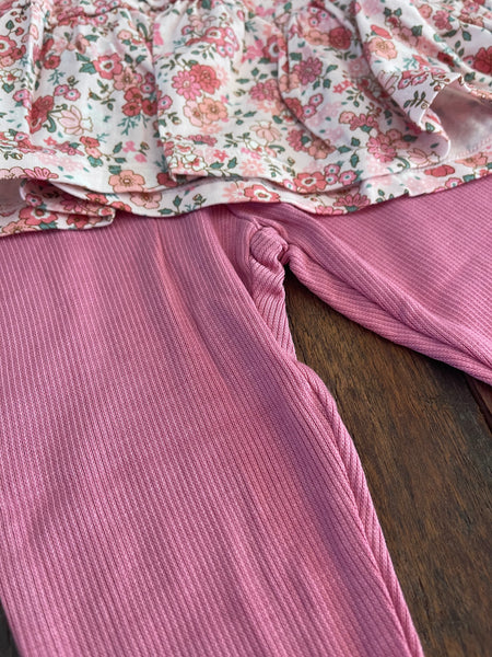 Pink Floral Ruffle Tiered Dress Set