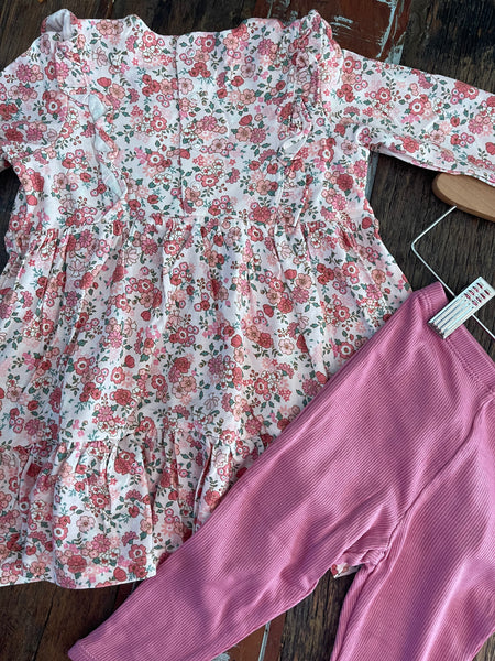 Pink Floral Ruffle Tiered Dress Set