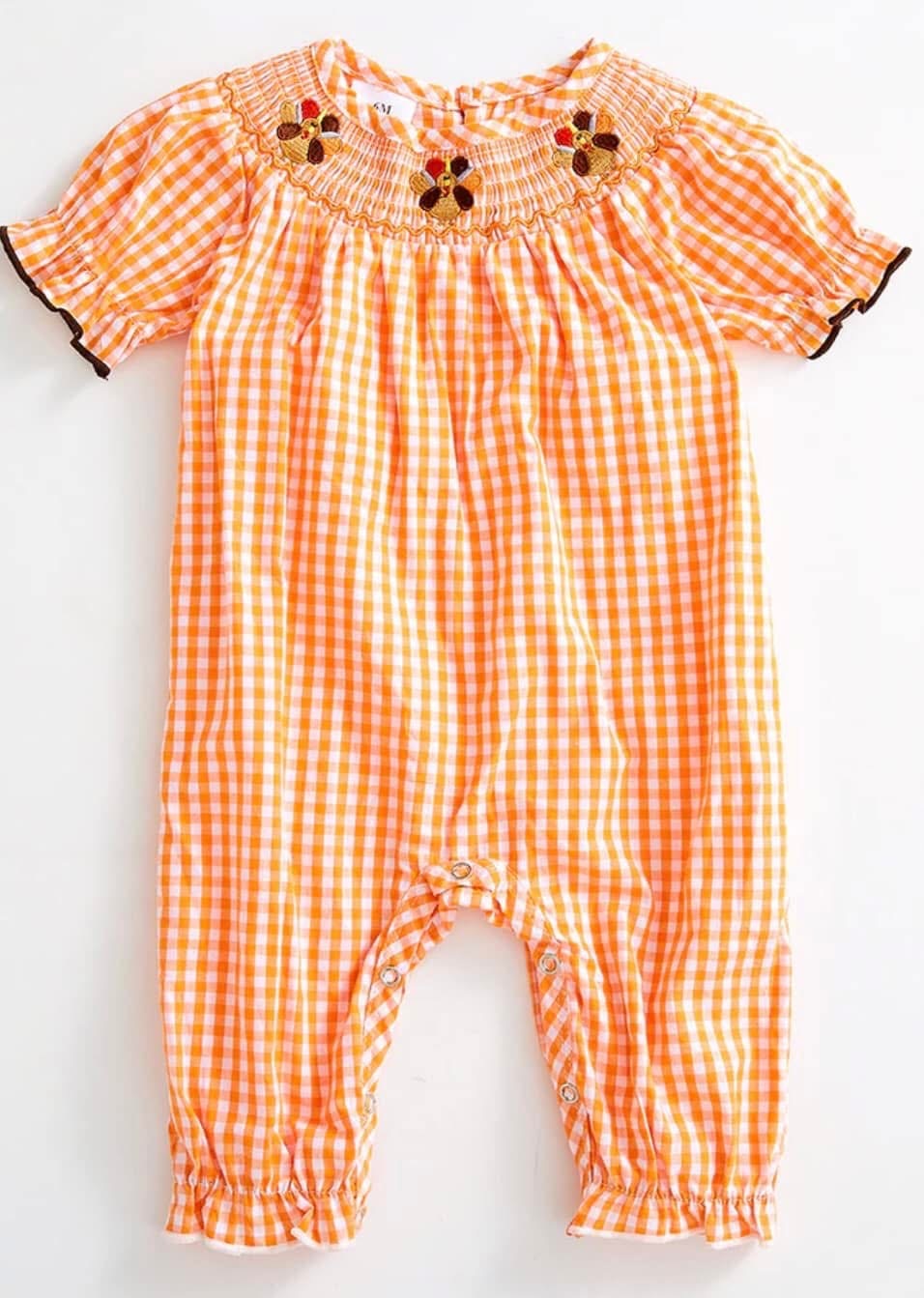 Orange Plaid Turkey Girls Smock Long Bubble