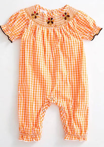 Orange Plaid Turkey Girls Smock Long Bubble