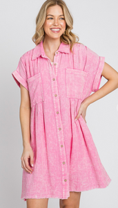 Mineral Washed Cotton Gauze Mini Dress