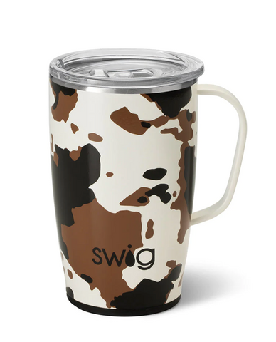 Hayride Cow Print 18 oz Insulated Travel Mug with Handle | Swig