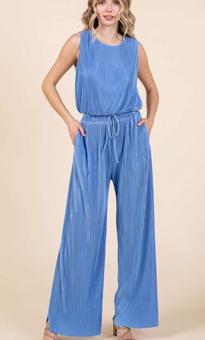 Pleated Satin Top and Pants Set