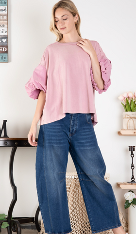 Round Neck Balloon Sleeve Top