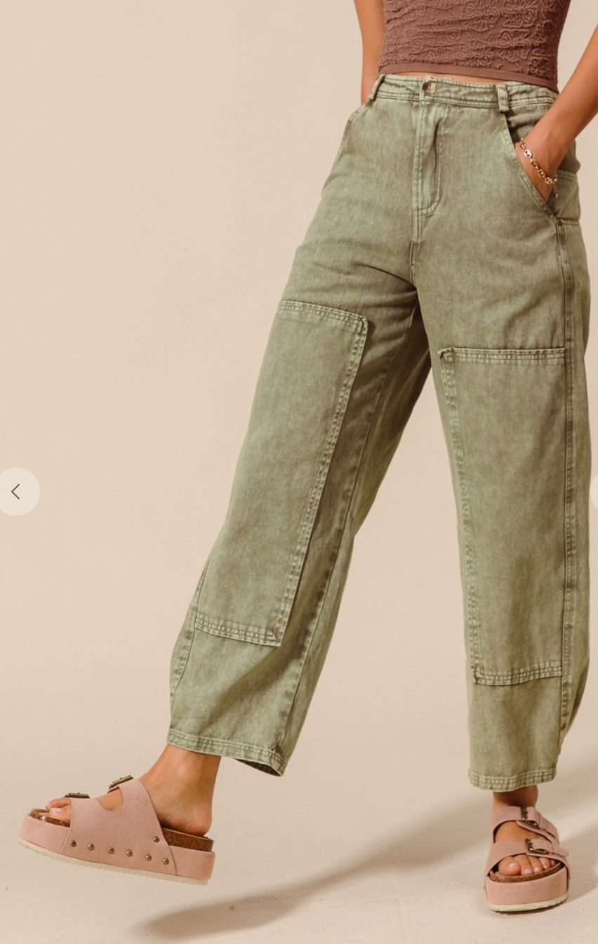 Mineral Wash Mid Rise Barrel Jeans