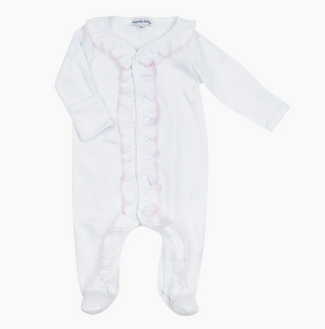Solid Essentials White Pink Ruffle Footie
