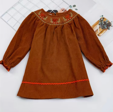 Corduroy Fall Girls Smock Dress