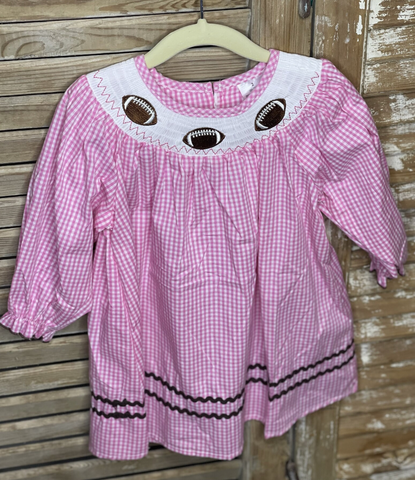 Pink Plaid Football Girls Smock Dress