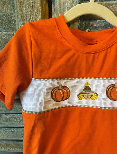 Boys Smocked Fall Orange and Brown Outfit