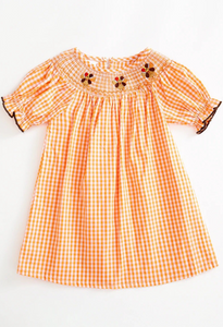 Orange Plaid Girls Turkey Smock Dress
