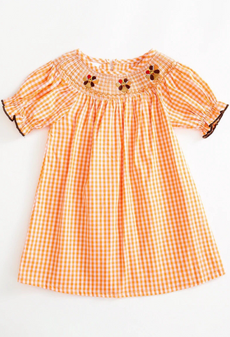 Orange Plaid Girls Turkey Smock Dress