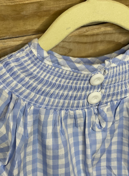 Girls Blue and White Nature Smocked Bishop Dress