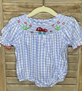 Girls Blue & White Nature Smocked Romper