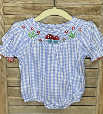 Girls Blue & White Nature Smocked Romper