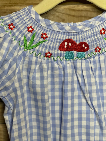 Girls Blue & White Nature Smocked Romper