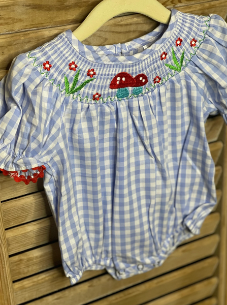 Girls Blue & White Nature Smocked Romper