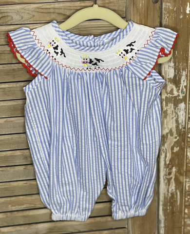 Girls Smocked Cow Romper