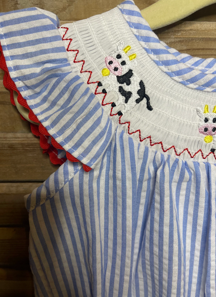 Girls Smocked Cow Romper