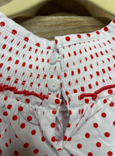 Girls Red & White Polka Dot Cherry Smock Dress