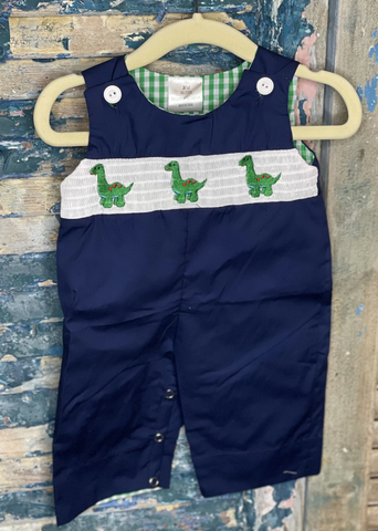 Boys Dinosaur Smocked Overalls