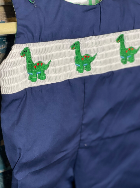 Boys Dinosaur Smocked Overalls