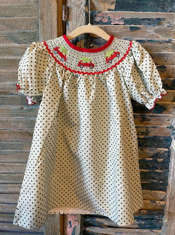 Girls Green Polkadot Smocked Christmas Dress