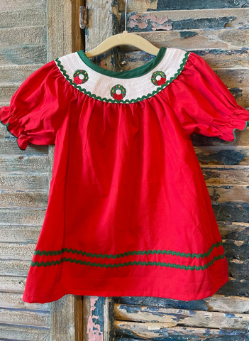 Girls Wreath Smocked Dress
