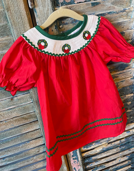 Girls Wreath Smocked Dress