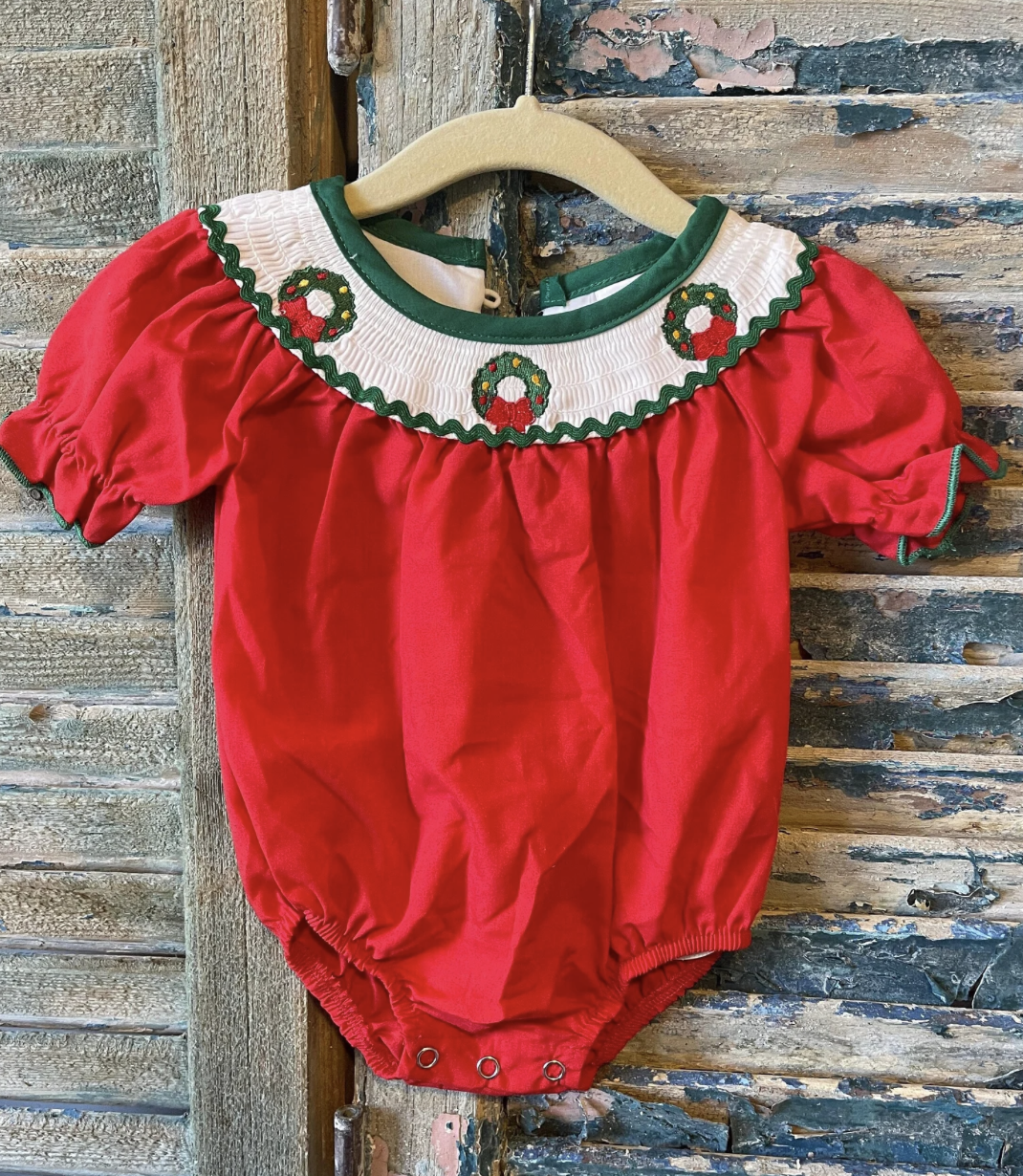 Girls Wreath Smocked Romper