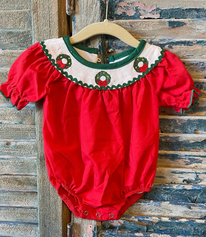 Girls Wreath Smocked Romper