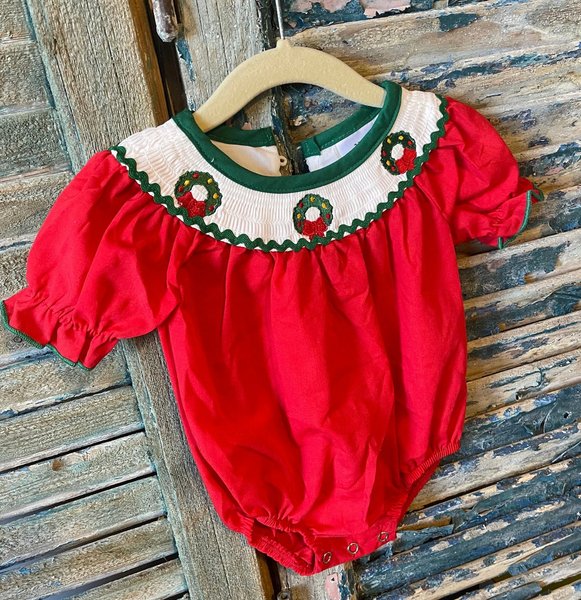 Girls Wreath Smocked Romper