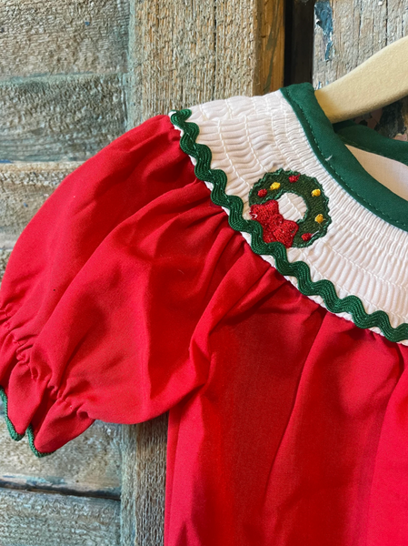 Girls Wreath Smocked Romper