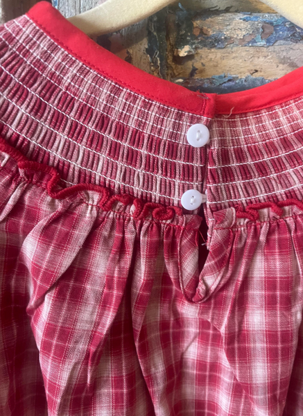 Girls Red Plaid Smocked Snowman Dress